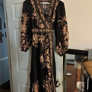 Elegant Black and Gold Floral Dress- Zimmermann